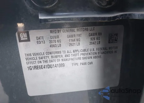 2013 Chevrolet Volt from USA, damaged, VIN 1G1RE6E41DU141089